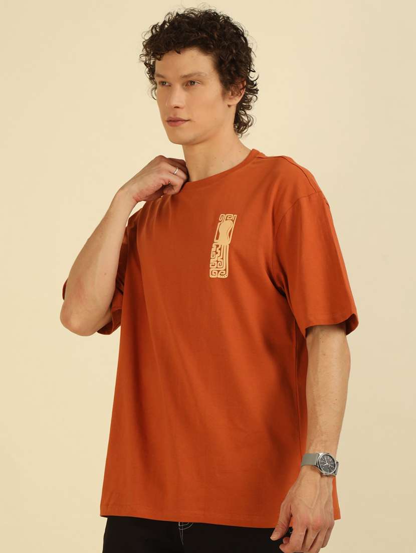 men front & back printed round neck oversized t-shirt - 21574206 -  Standard Image - 1