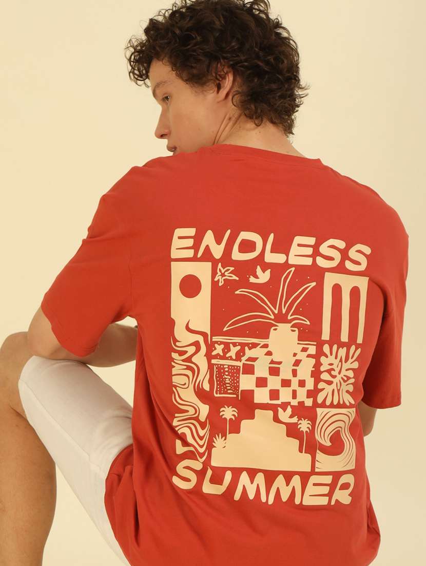 men front & back printed round neck oversized t-shirt - 21574217 -  Standard Image - 4