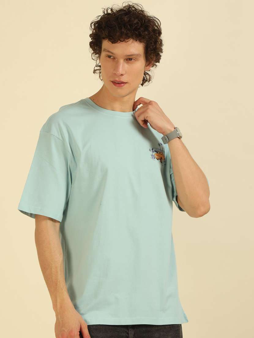 men front & back printed round neck oversized t-shirt - 21574221 -  Standard Image - 1