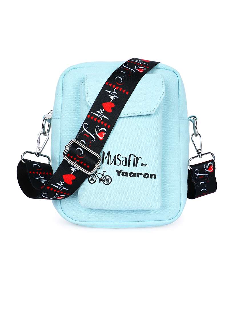 light blue printed sling bag