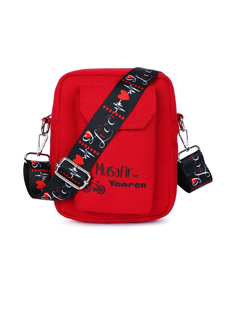red printed sling bag