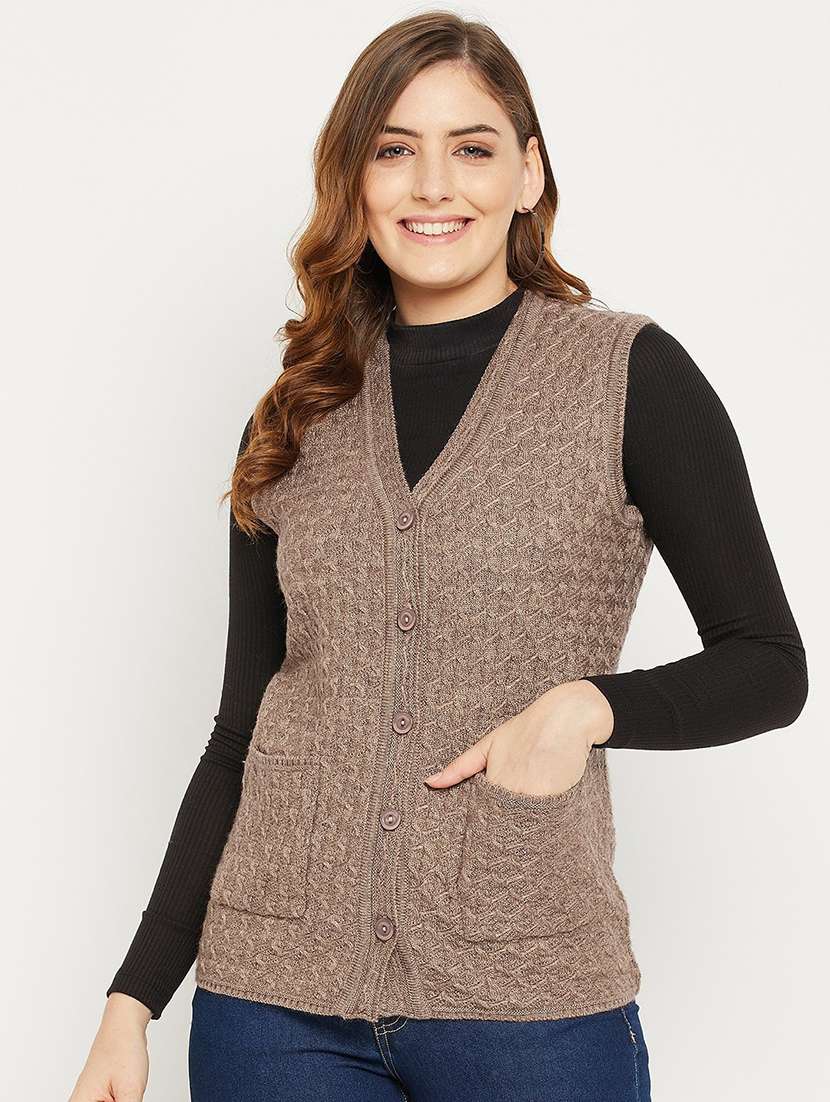 women self design sleeveless cardigan
