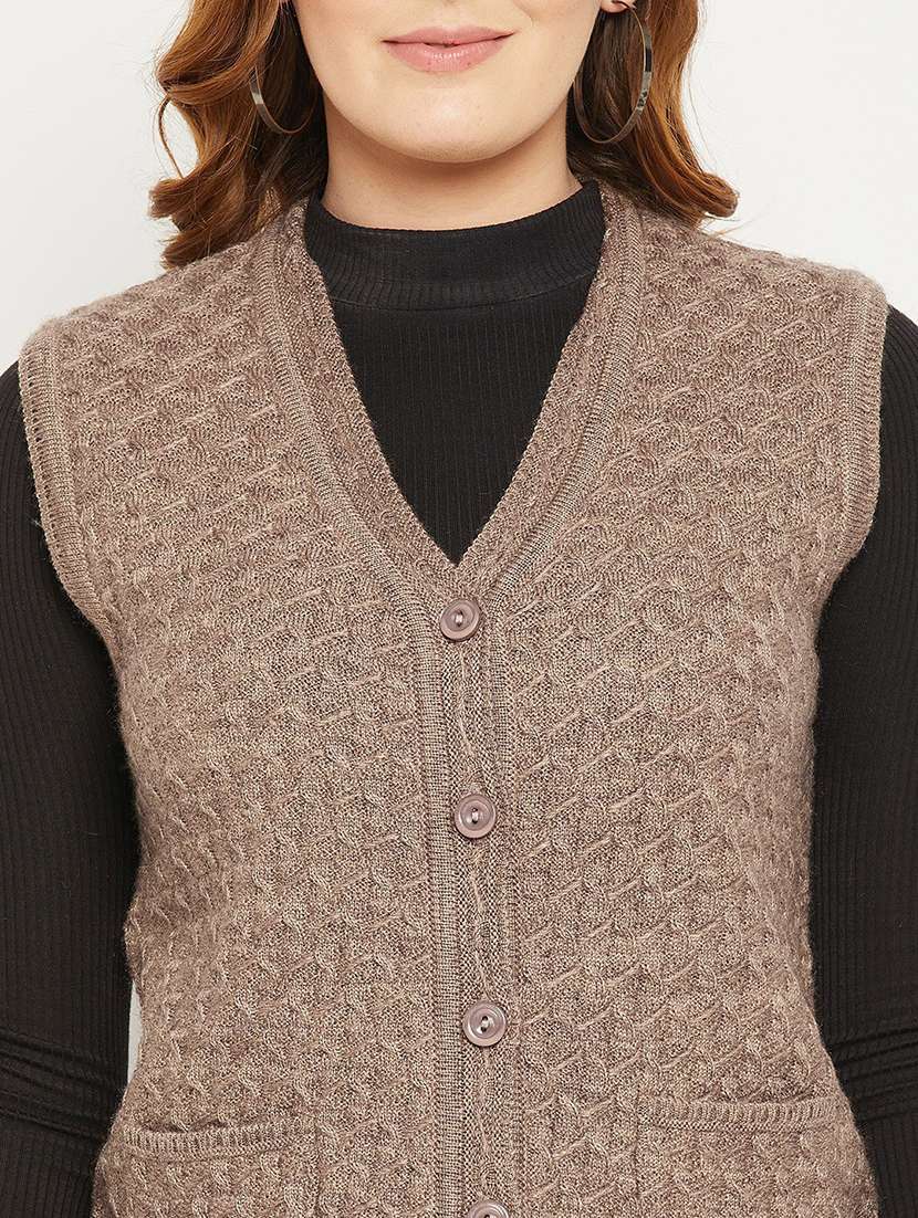 women self design sleeveless cardigan - 21574851 -  Standard Image - 4