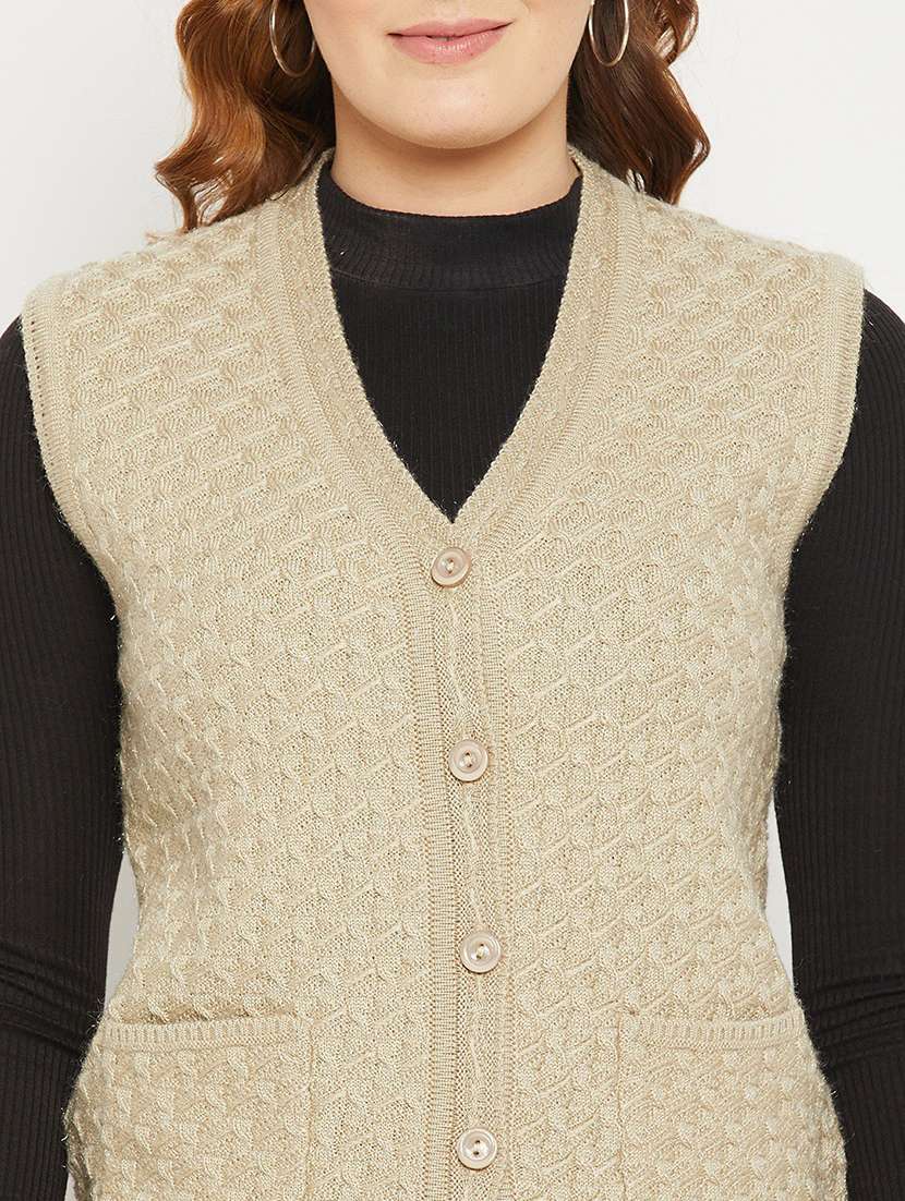 women self design sleeveless cardigan - 21574854 - Standard Image - 4