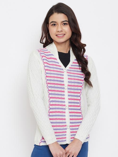 white wool blend cardigan - 21574861 - Standard Image - 0