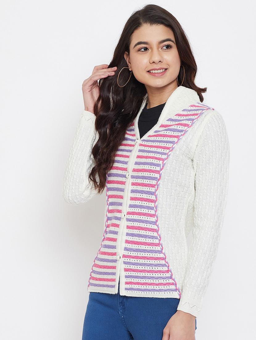 white wool blend cardigan - 21574861 - Standard Image - 1