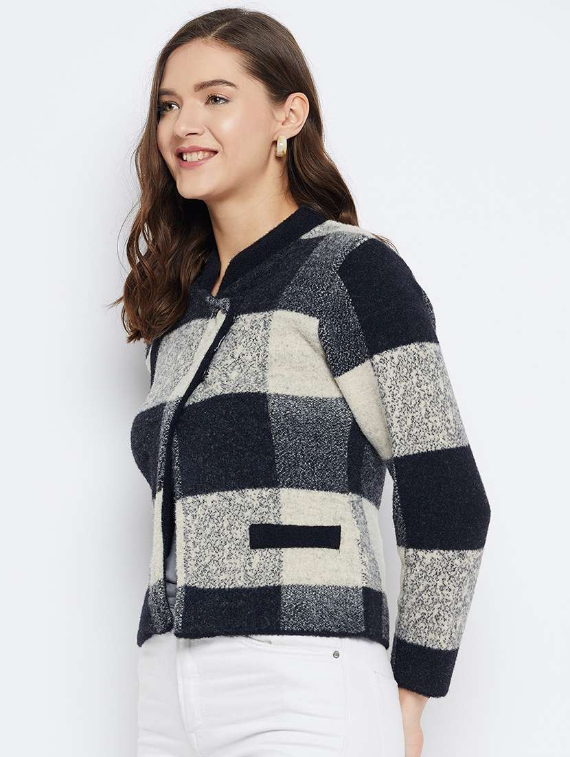 women checkered long sleeve cardigan - 21574930 -  Standard Image - 1