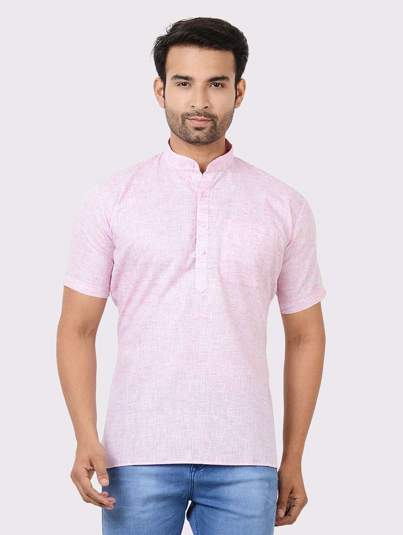men solid regular fit short kurta