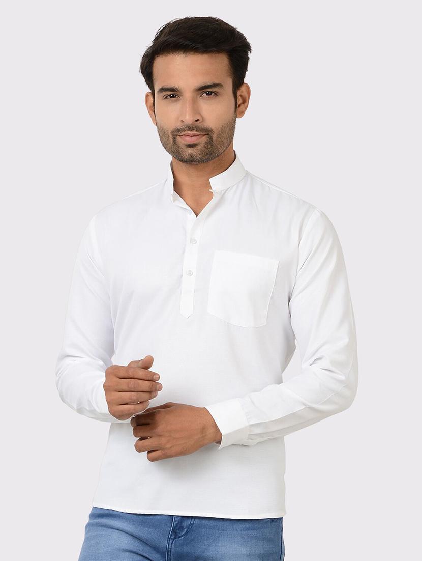 men solid long sleeves regular fit short kurta - 21575020 - Standard Image - 1