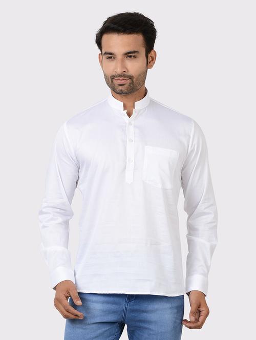 men solid long sleeves regular fit short kurta - 21575021 - Standard Image - 0
