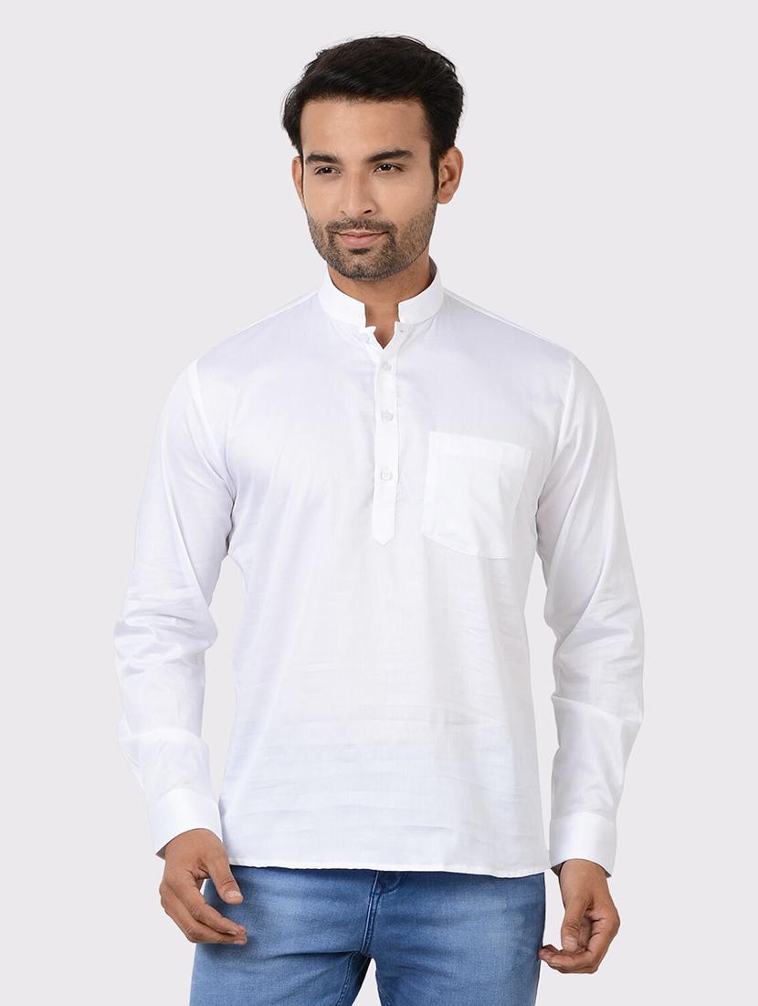 men solid long sleeves regular fit short kurta