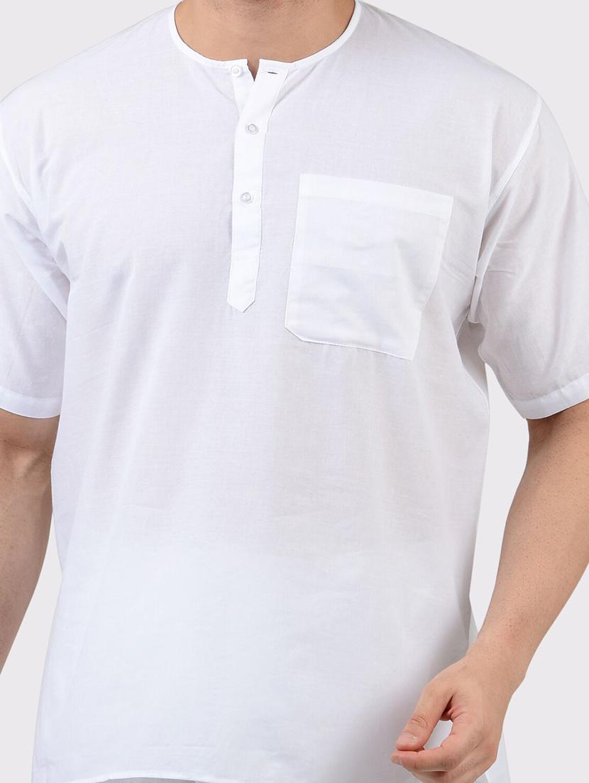 men solid short sleeves slim fit round neck short kurta - 21575022 - Standard Image - 4