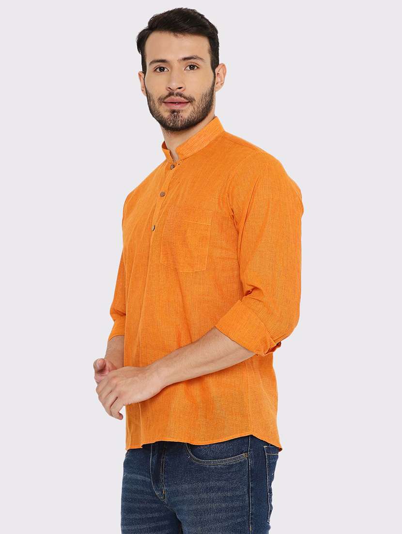 men solid long sleeves regular fit short kurta - 21575023 -  Standard Image - 1