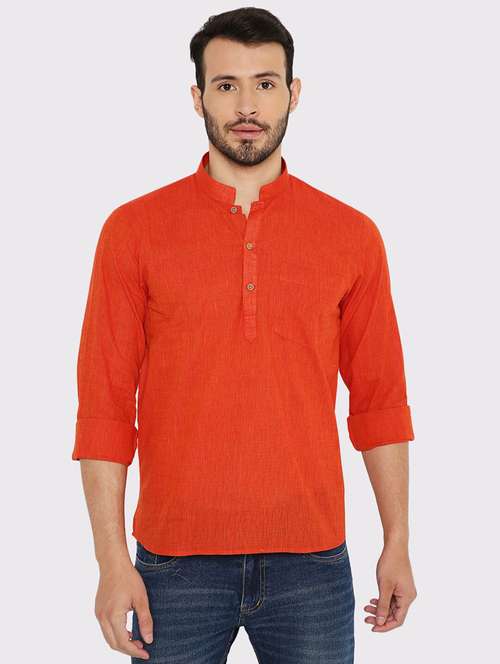 men solid long sleeves regular fit short kurta - 21575024 -  Standard Image - 0