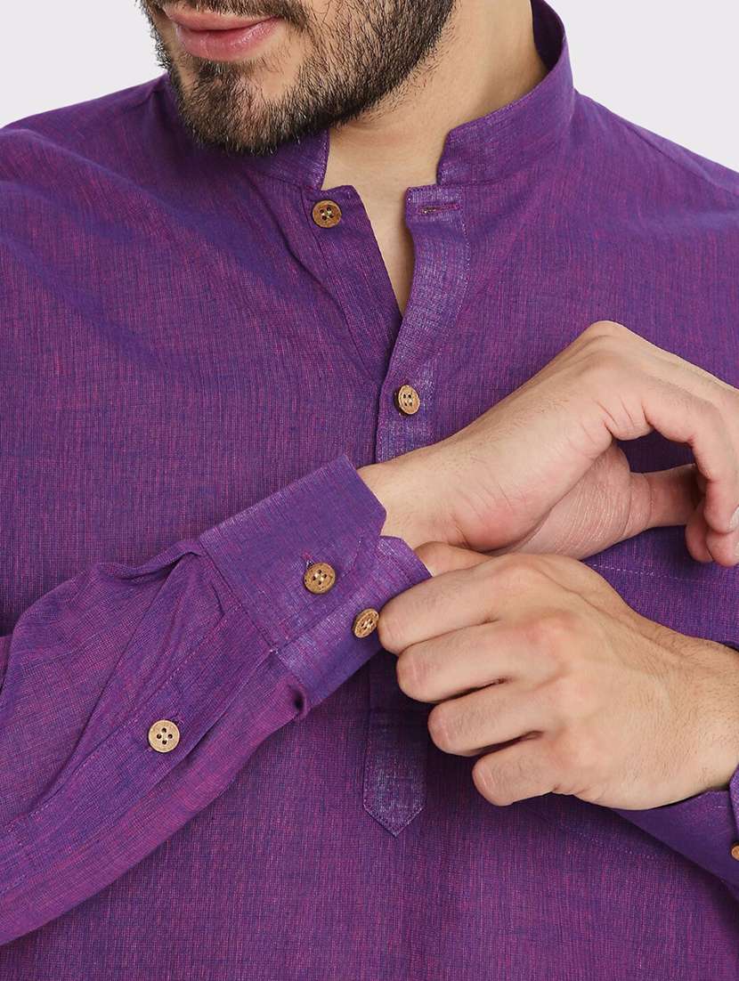 men solid regular fit short kurta - 21575025 -  Standard Image - 4