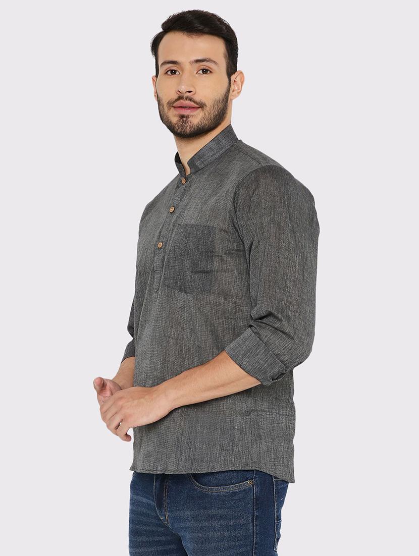 men solid regular fit short kurta - 21575026 - Standard Image - 1