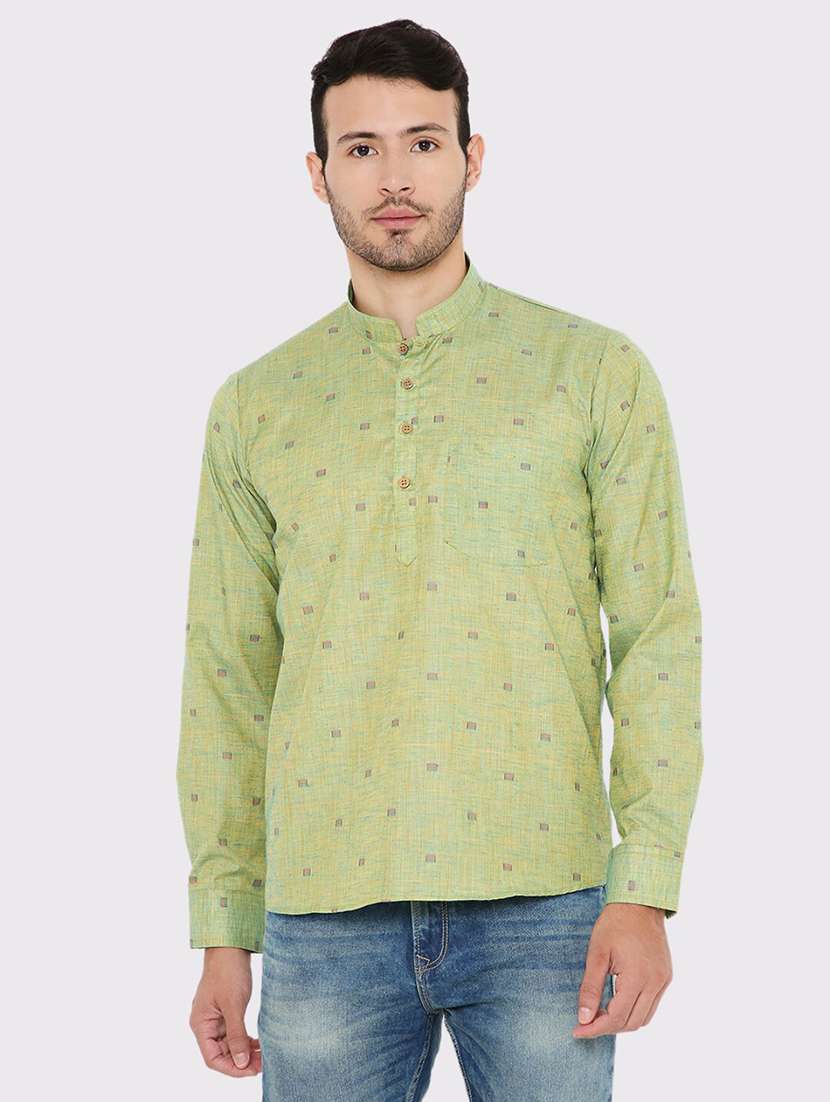 men printed regular fit short kurta