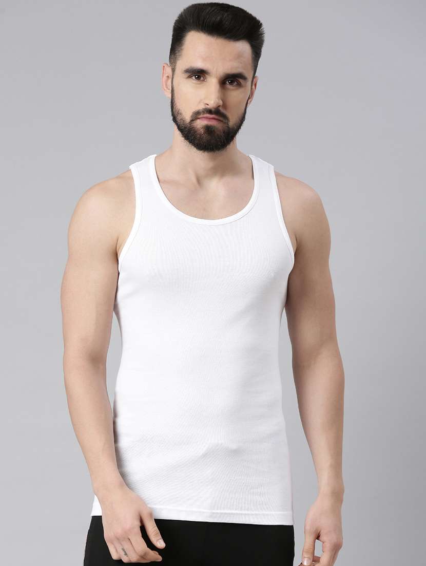 men pack of 3 solid white cotton vest - 21575447 -  Standard Image - 1