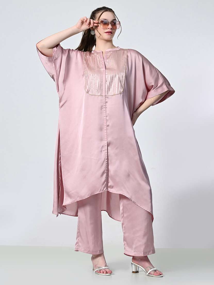 women pink solid kurta palazzo set - 21575485 - Standard Image - 1