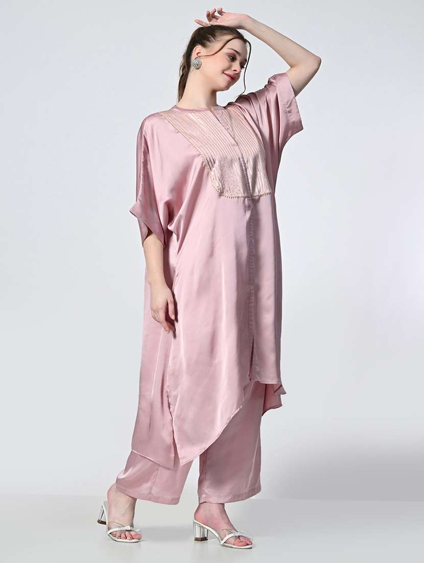 women pink solid kurta palazzo set - 21575485 - Standard Image - 4