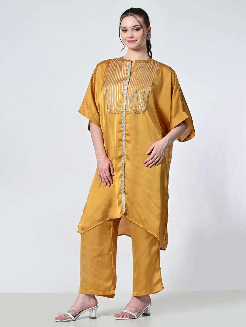 women mustard solid kurta palazzo set - 21575486 - Standard Image - 4