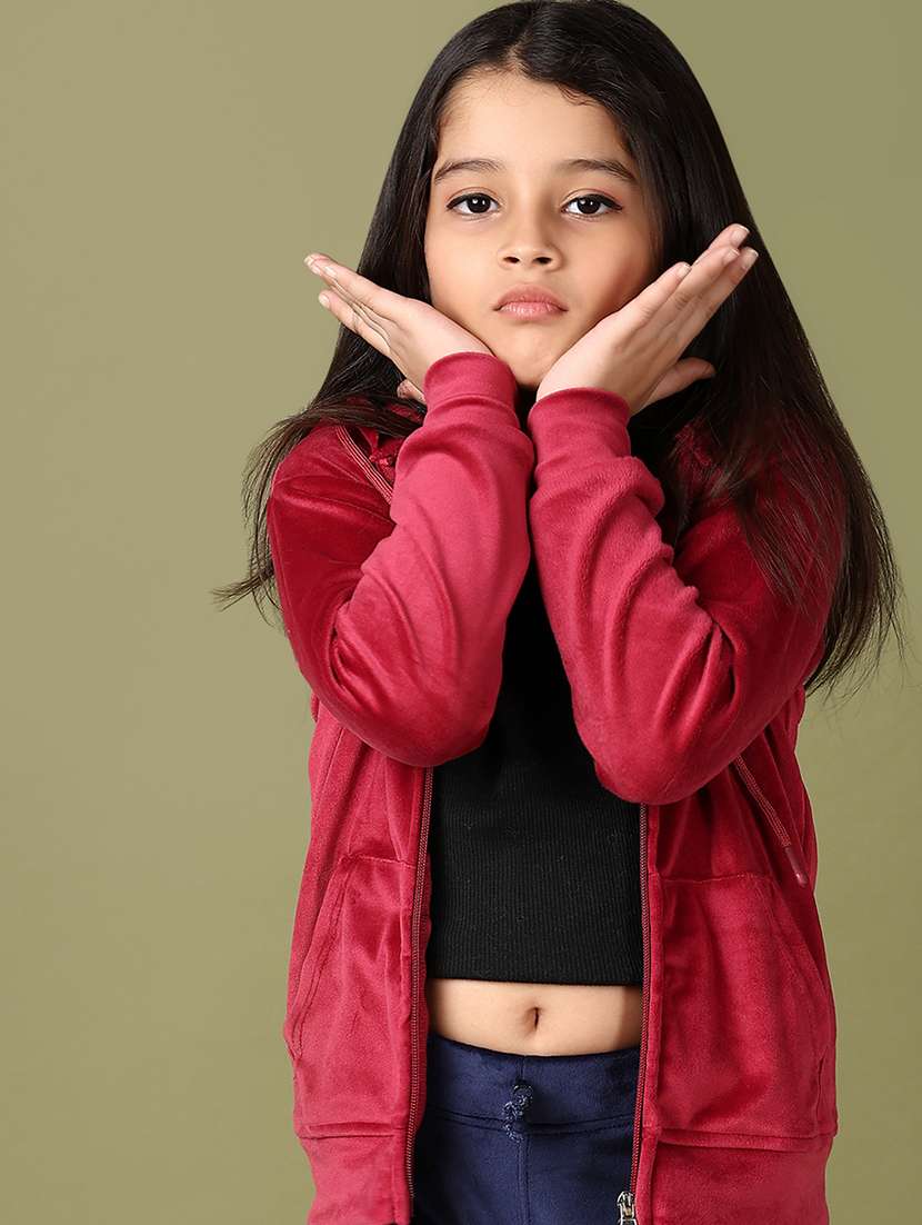 girls maroon solid long sleeve sweatshirts - 21575501 -  Standard Image - 1