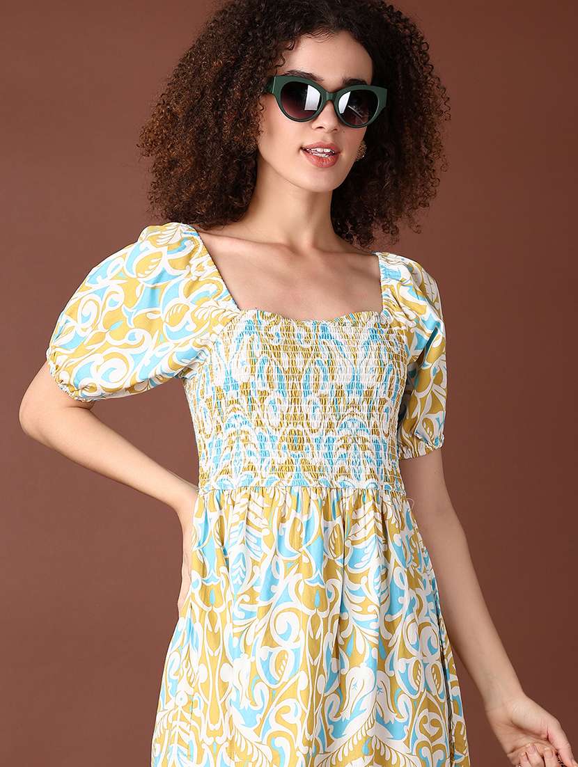 women blue printed short sleeve fit & flare dress - 21575584 -  Standard Image - 4