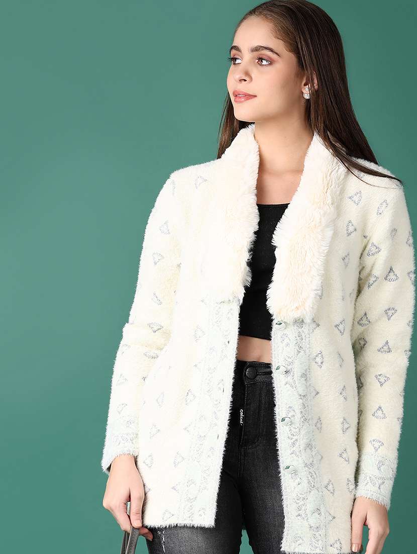 women self design long sleeve cardigan - 21575598 -  Standard Image - 1