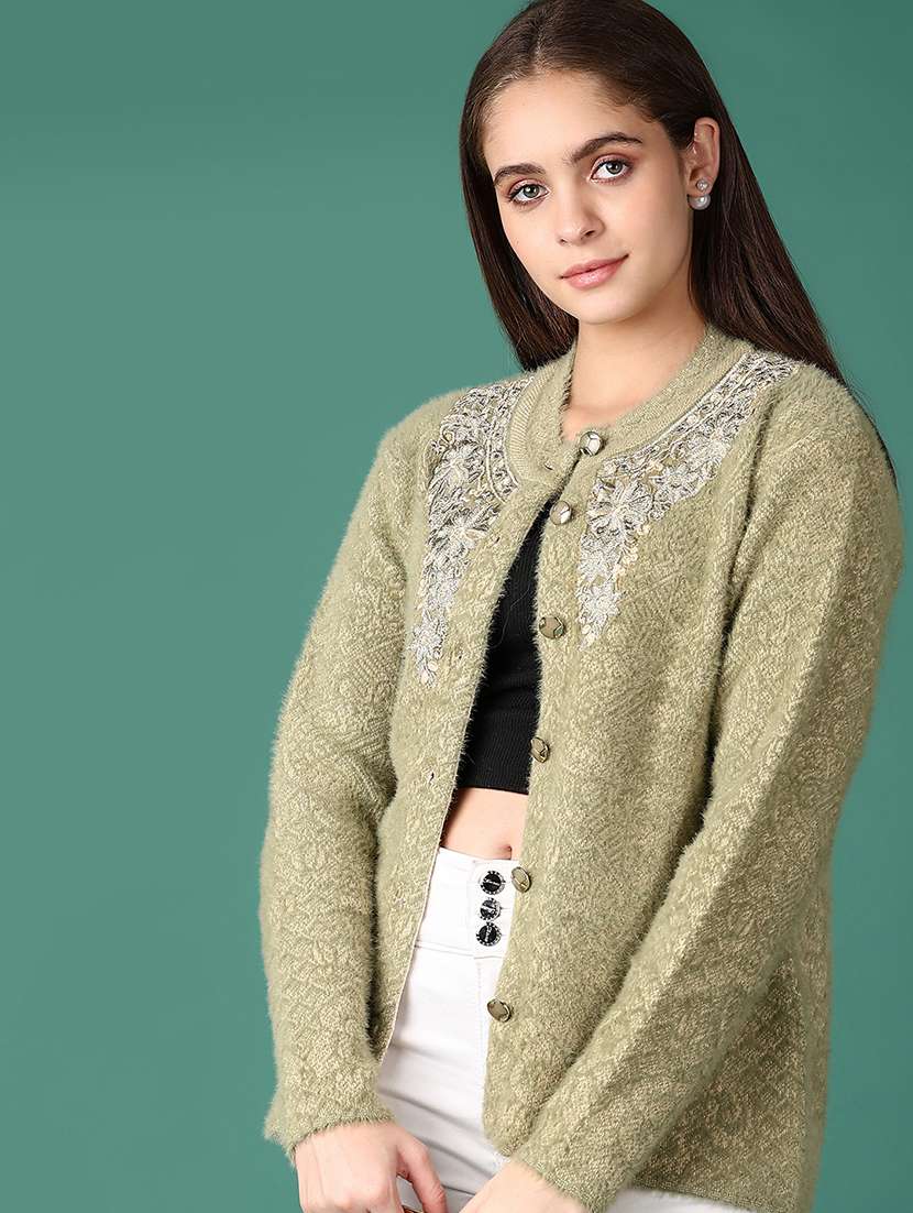 women self design long sleeve cardigan - 21575599 -  Standard Image - 1