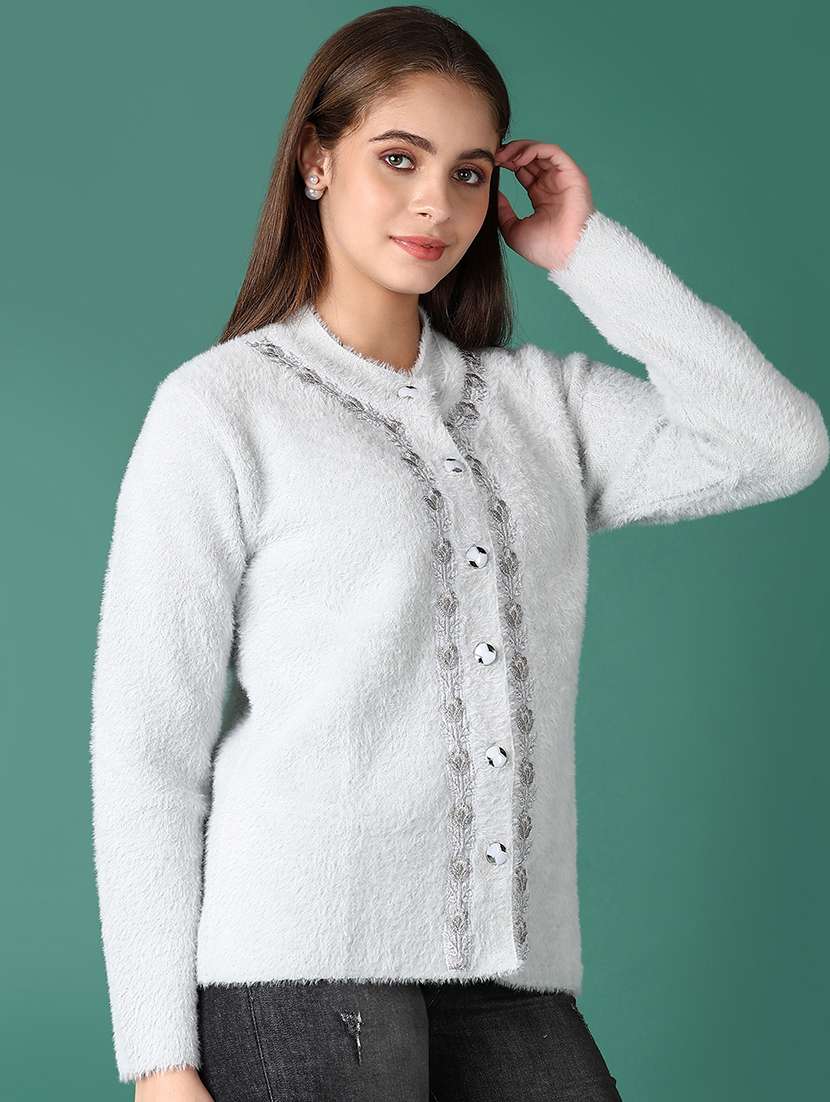 women self design long sleeve cardigan - 21575600 -  Standard Image - 1