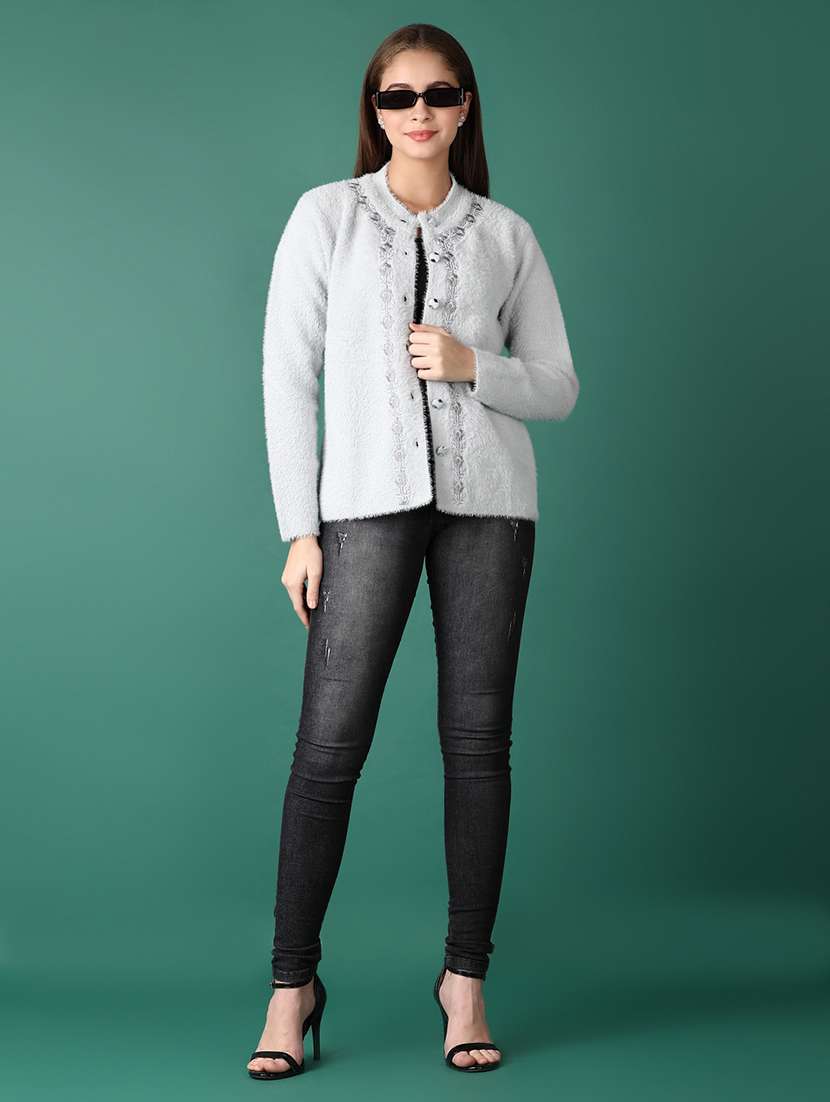 women self design long sleeve cardigan - 21575600 -  Standard Image - 4