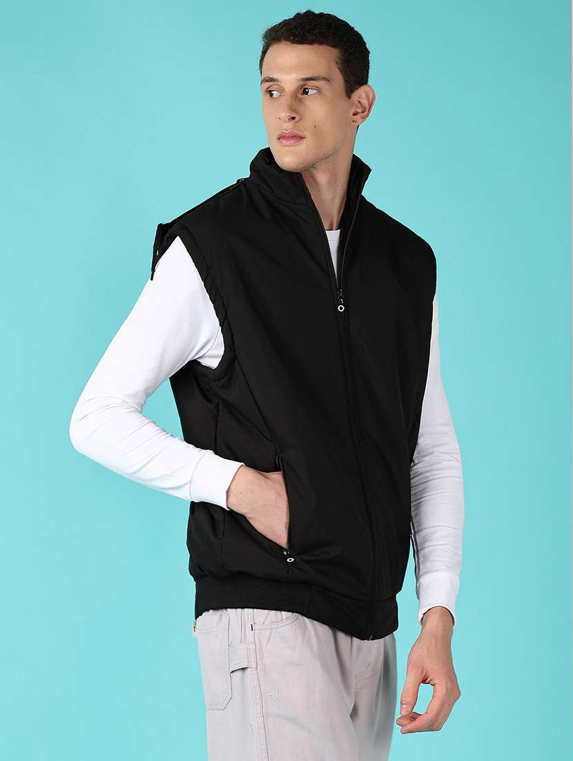 men solid sleeveless bomber jacket - 21575603 -  Standard Image - 1