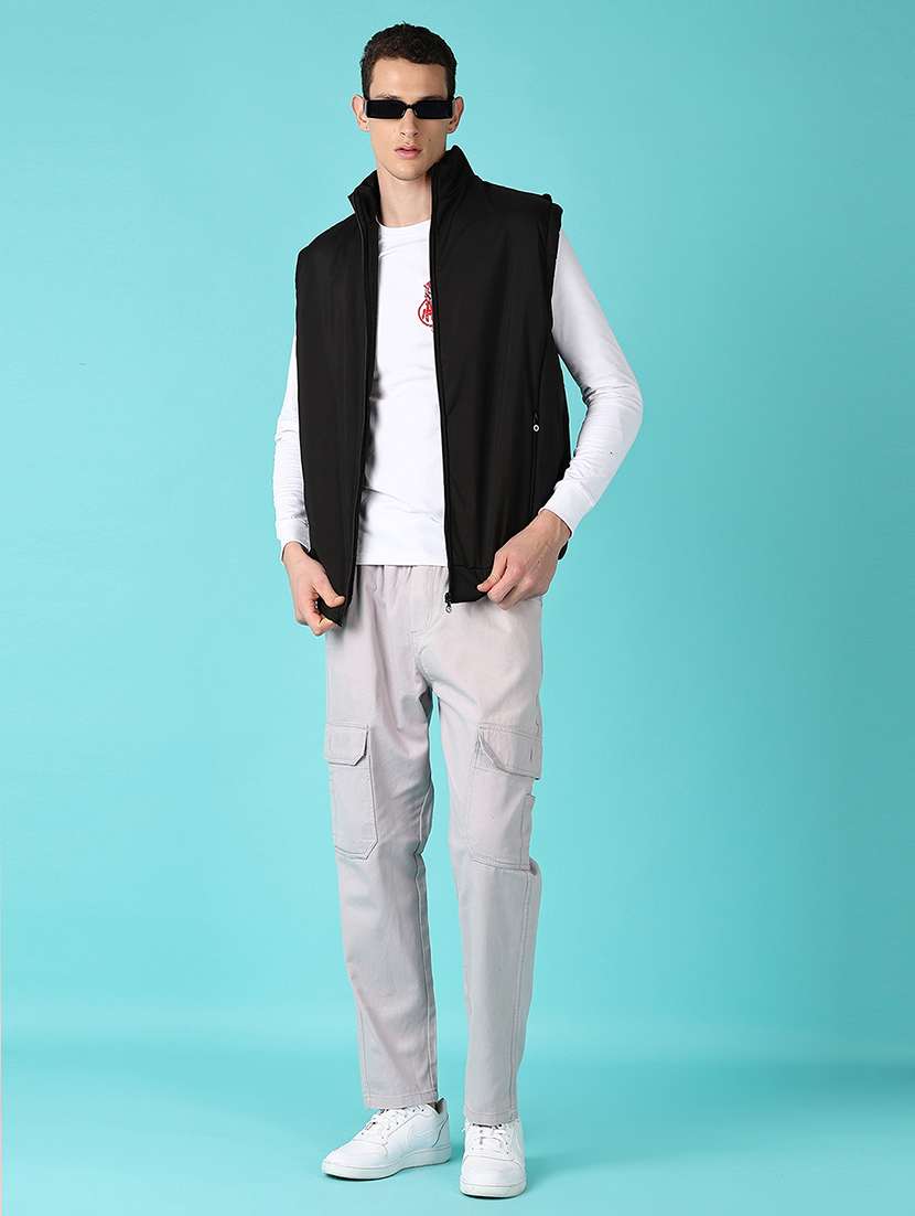 men solid sleeveless bomber jacket - 21575603 -  Standard Image - 4