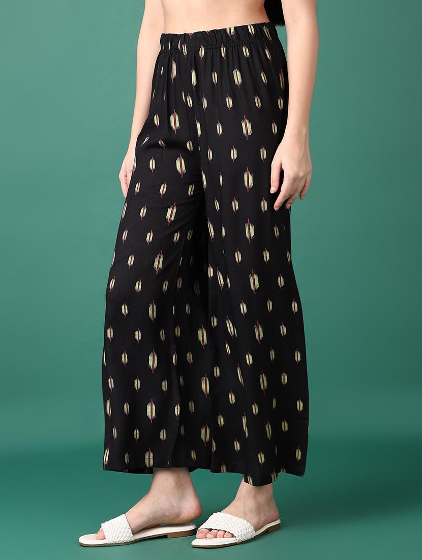 women black ikat printed palazzo - 21575607 - Standard Image - 1