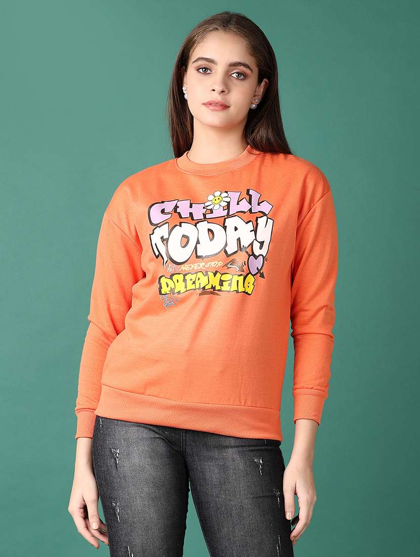 women front print long sleeve sweatshirt