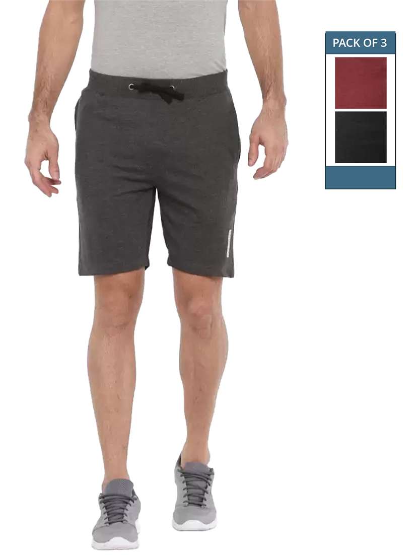 men pack of 3 solid regular fit shorts - 21576024 -  Zoom Image - 0