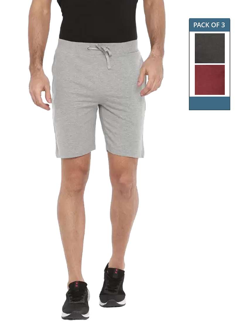 men pack of 3 solid regular fit shorts