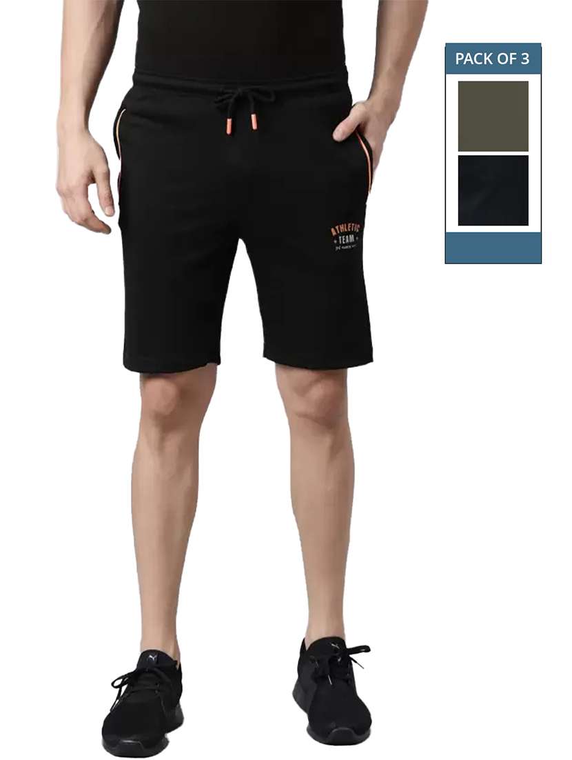 men pack of 3 solid regular fit shorts