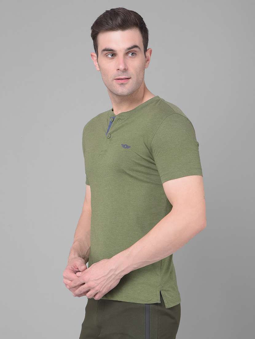 men solid henley neck short sleeves t-shirt - 21576162 -  Standard Image - 1