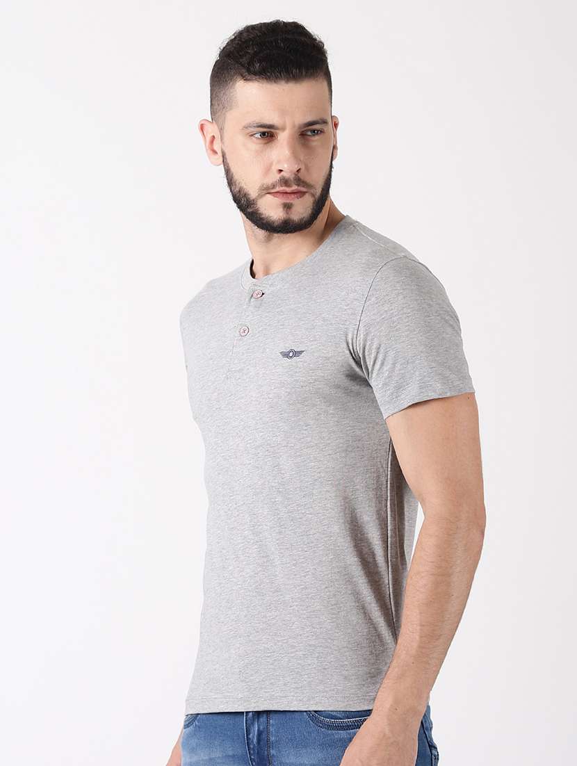 men solid henley neck short sleeves t-shirt - 21576164 -  Standard Image - 1