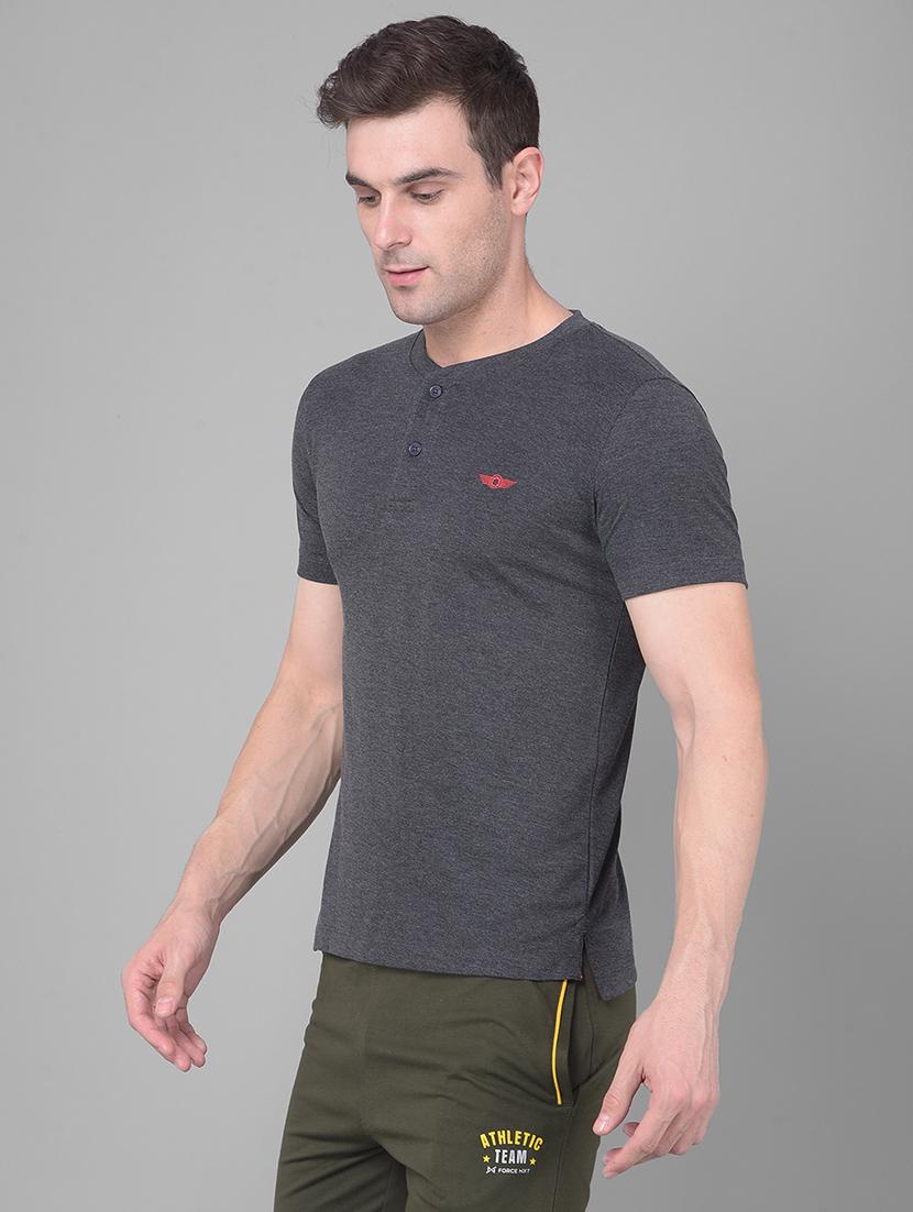 men solid henley neck short sleeves t-shirt - 21576165 -  Standard Image - 1