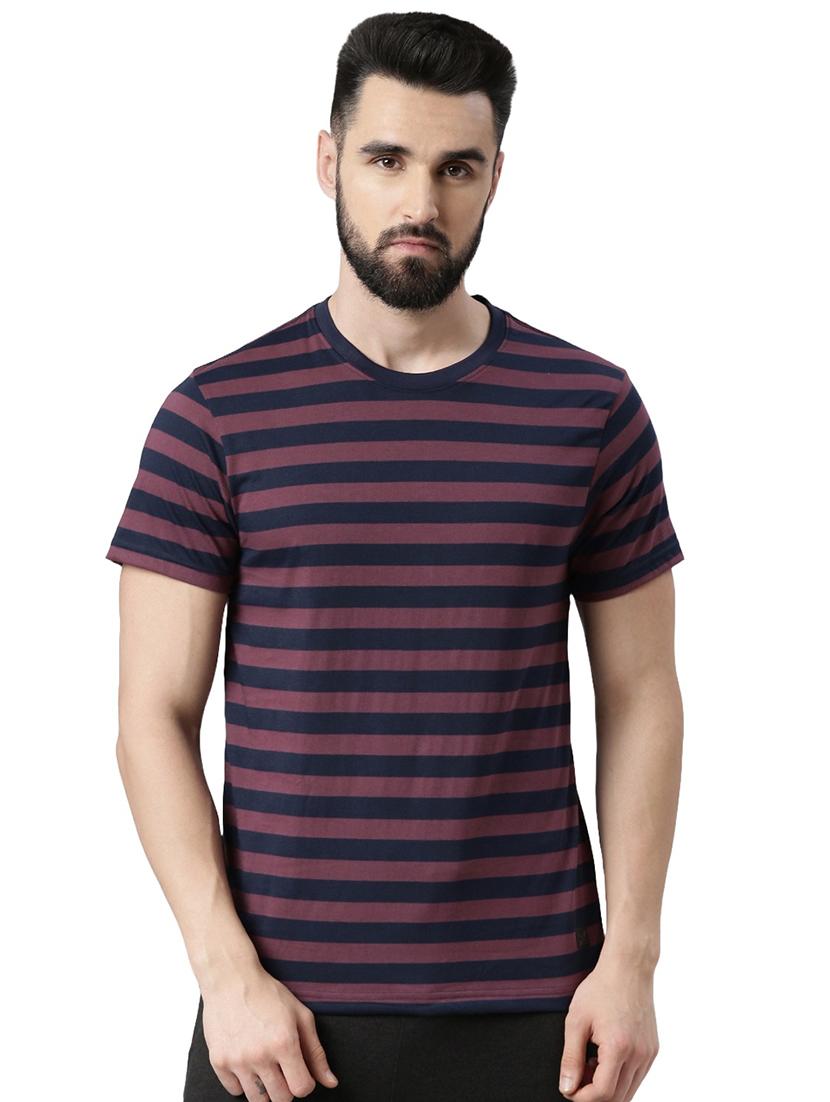 men round neck striped short sleeves t-shirt