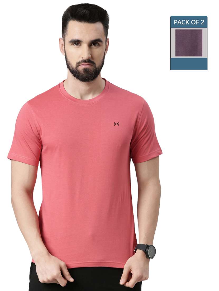 men solid pack of 2 short sleeve t-shirt