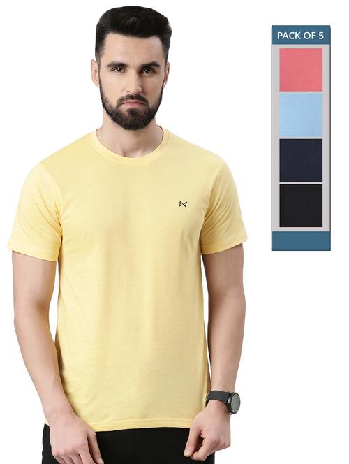 men solid pack of 5 short sleeve t-shirt - 21576398 - Standard Image - 0