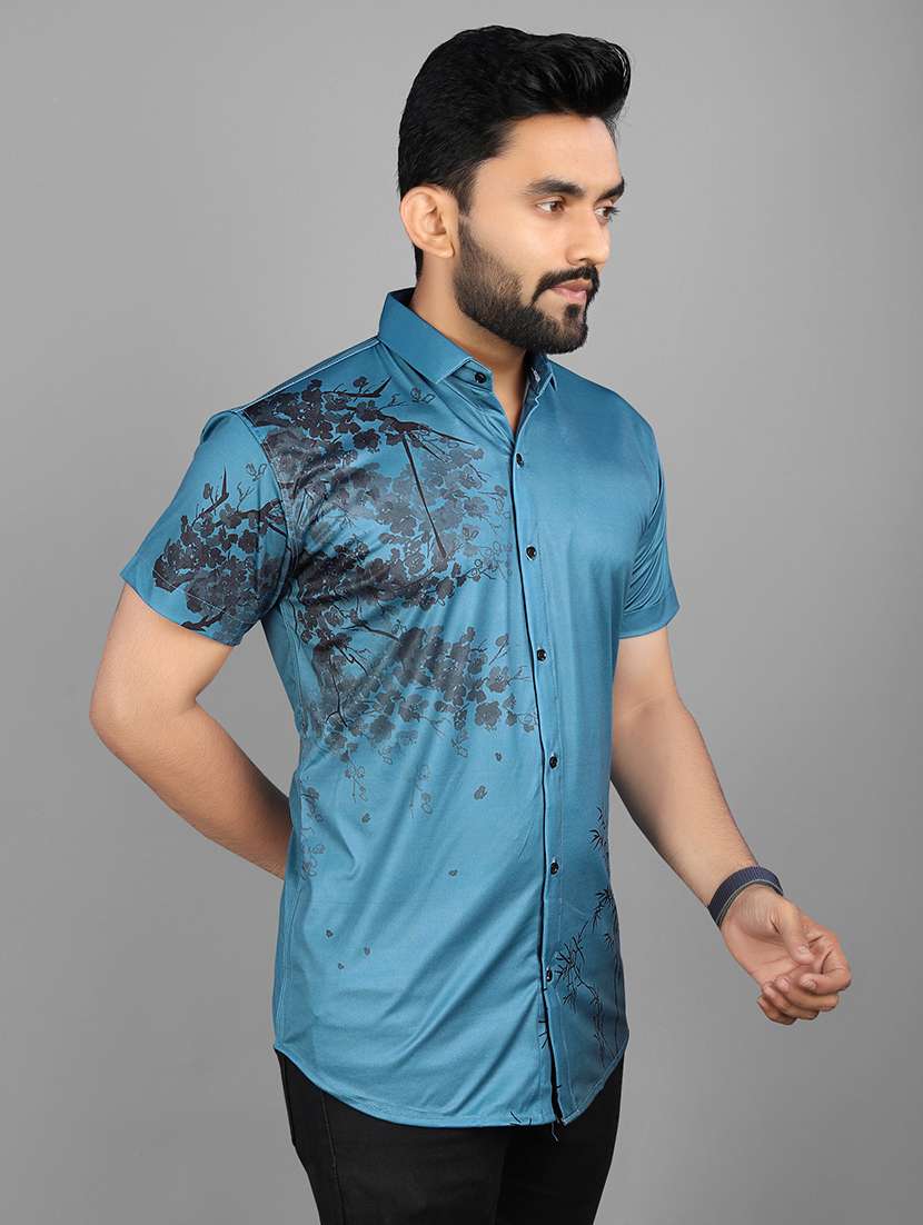 men blue regular fit short sleeve casual shirt - 21577186 - Standard Image - 1