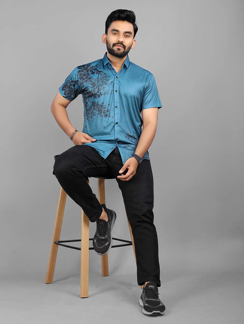 men blue regular fit short sleeve casual shirt - 21577186 - Standard Image - 4