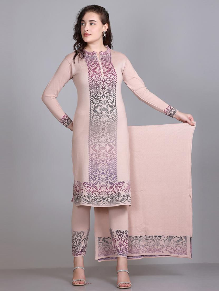 women self design long sleeve wool suit set - 21577257 - Standard Image - 1