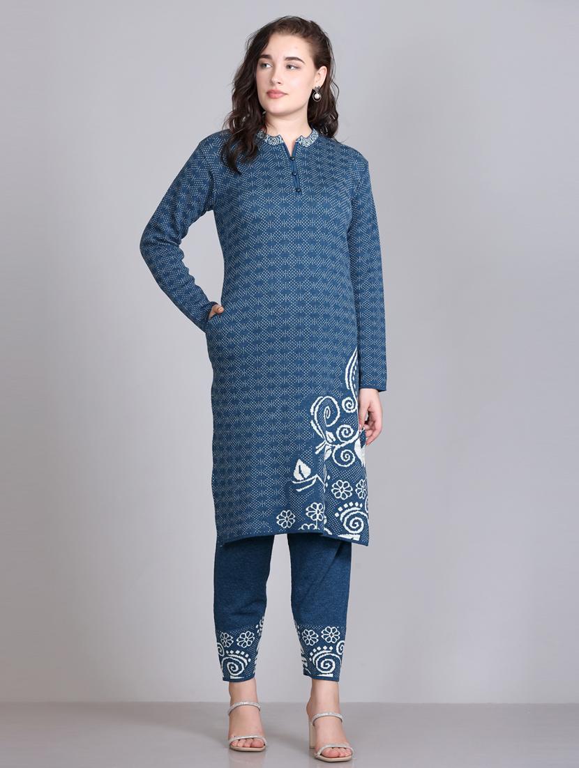 women self design long sleeve woollen suit set - 21577259 - Standard Image - 1