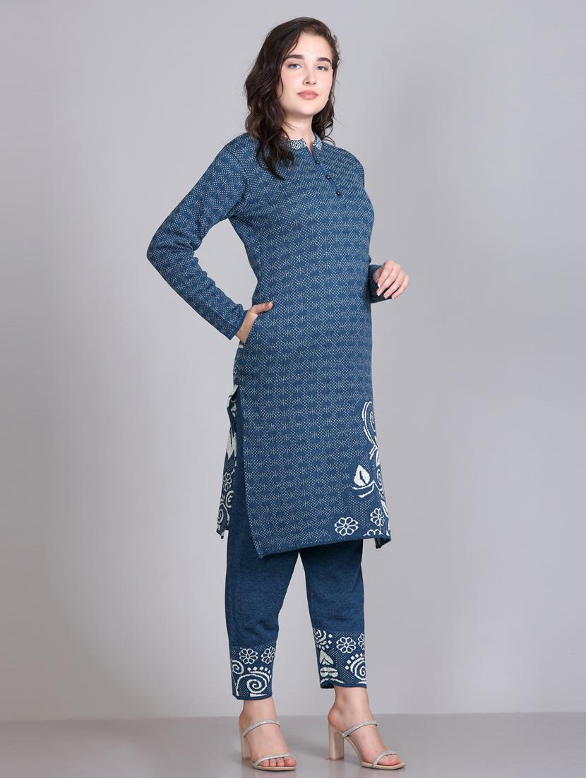 women self design long sleeve woollen suit set - 21577259 - Standard Image - 4