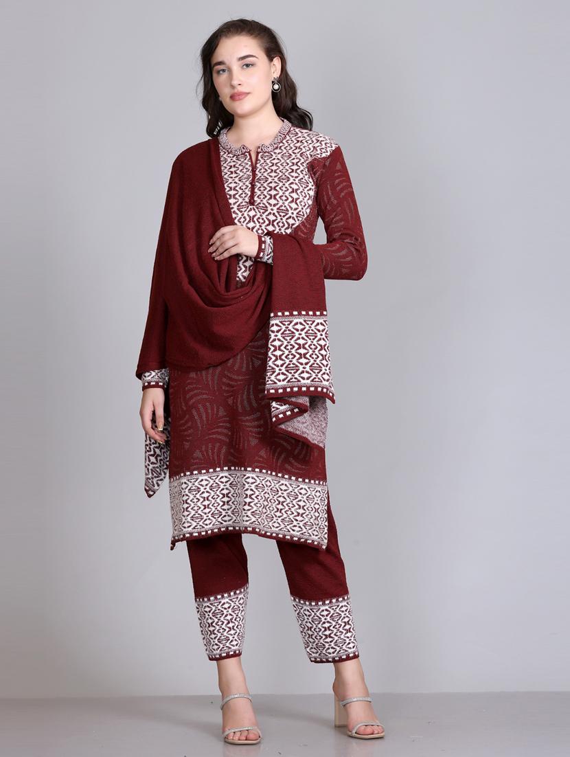 women self design long sleeve wool suit set - 21577262 - Standard Image - 1